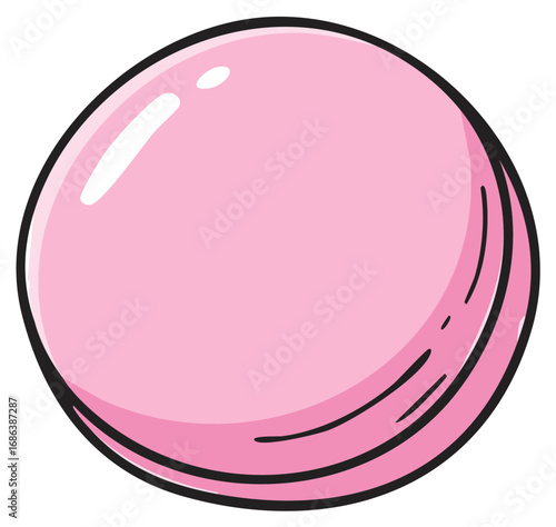Glossy Pink Chewing Gum Bubble Ball Cartoon Vector Illustration