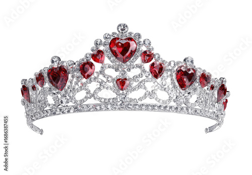 Silver tiara with red heart-shaped gems
