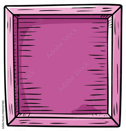 Empty square pink wooden box illustration in a cartoon style