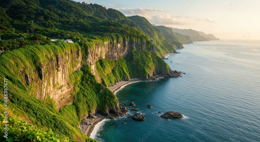 Fototapeta premium Stunning Coastal Cliffs at Sunset A Breathtaking View