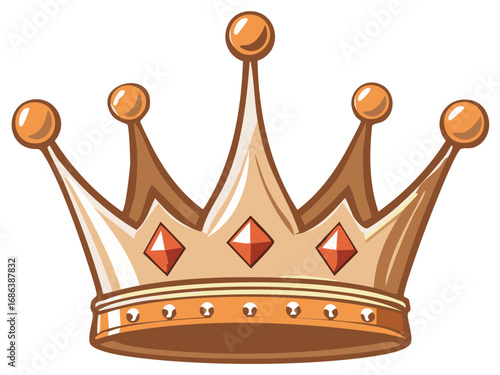 Ornate cartoon golden crown with red gemstones, a royal symbol of a king or queen