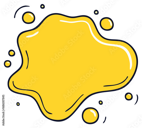 Vibrant yellow liquid splash blob cartoon illustration with dynamic bubbles