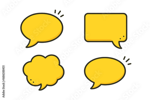 Yellow speech bubble vector set. Flat design chat box illustration. Communication, message, dialogue, comment icon. Comic talk balloon, quote bubble graphic element for web design.