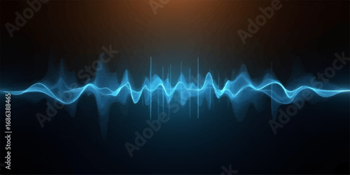 Abstract medical cardiogram heartbeat pulse on a blue sound wave background