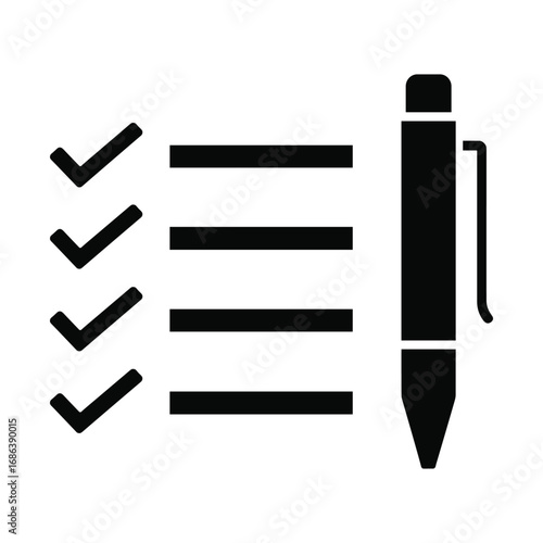 Checklist with Pen Icon Solid Fill to-do task