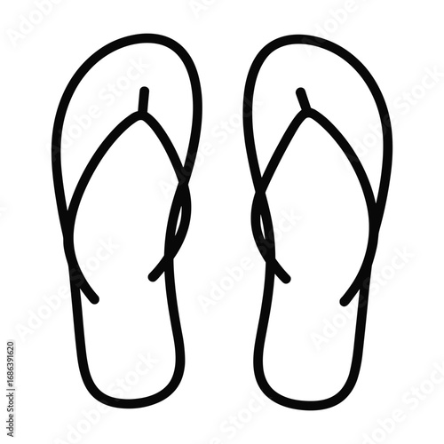 Simple black line art drawing of a pair of flip-flop sandals on a white background flip flops footwear