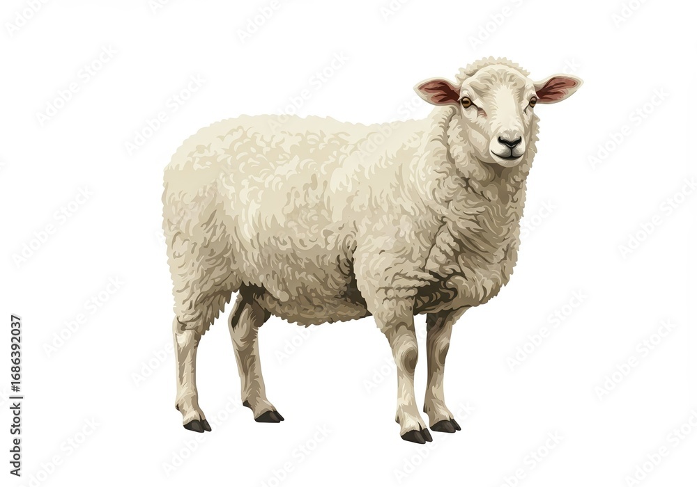 Fototapeta premium Realistic White Sheep Standing on White Background