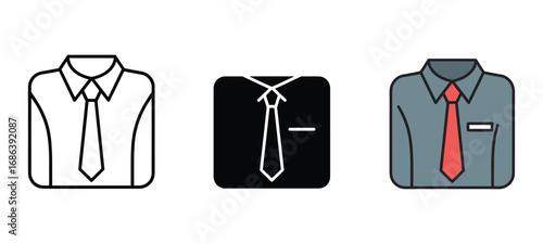 Three Icons of Men's Dress Shirt and Tie in Different Styles vector illustration