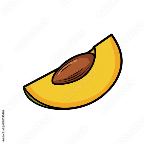 Mango Slice With Seed Detail, Bold Outline, Flat Vector Design
