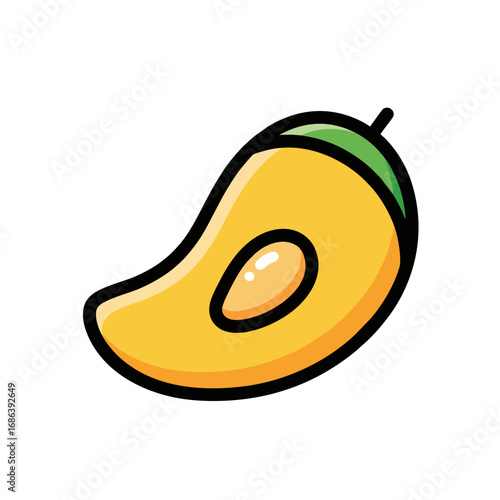Clean Mango Slice Icon, Cartoon-like Bold Outline, Flat Colors