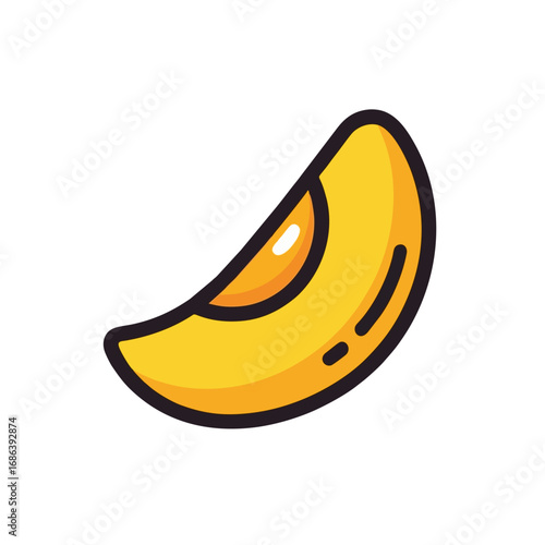 Flat Vector Mango Slice Logo, Stylized With Bold Outline and Minimal Shading