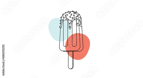 Cool refreshing popsicle with sprinkles and colorful abstract shapes against a white backdrop