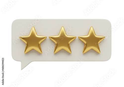 Three gold stars in speech bubble 3 d render