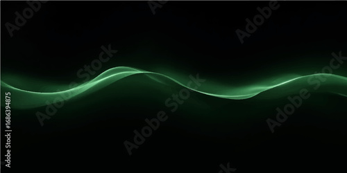Abstract flowing green and blue fractal waves with dynamic light patterns on a dark backdrop