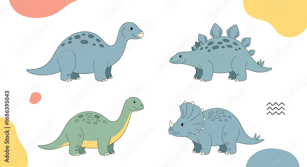 Naklejka premium Adorable cartoon dinosaurs ready for fun and adventure, perfect for kids projects