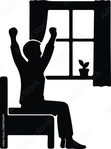 Illustrator Vector Man stretching waking up in the morning silhouette