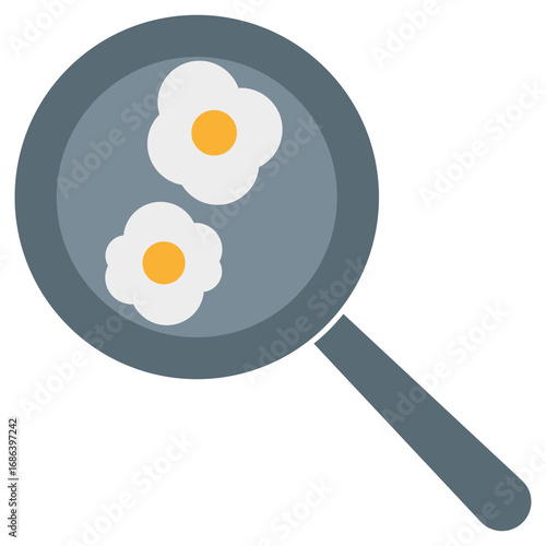 Fried egg made from two eggs. Breakfast in a frying pan. Flat vector illustration isolated on white background.