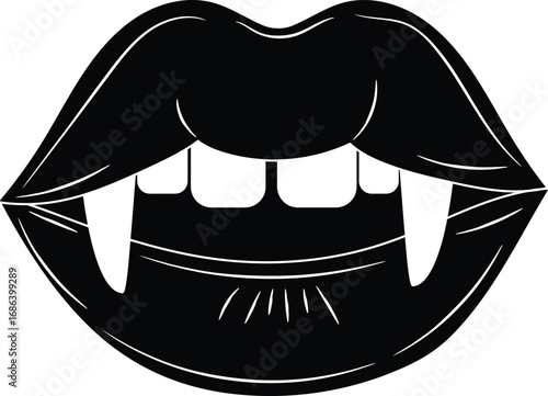 Black Vampire Lips with Sharp Fangs