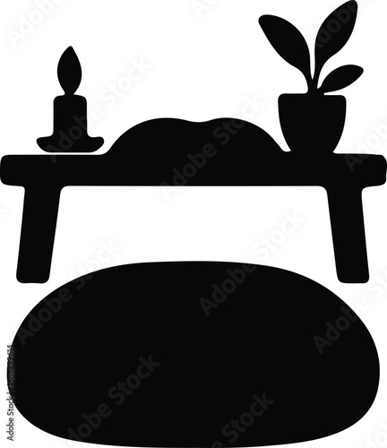 Illustrator Vector Minimalist altar with candle and plant silhouette