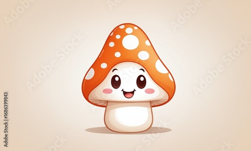 Adorable cartoon mushroom character smiling with rosy cheeks, perfect for children's themes and fun designs