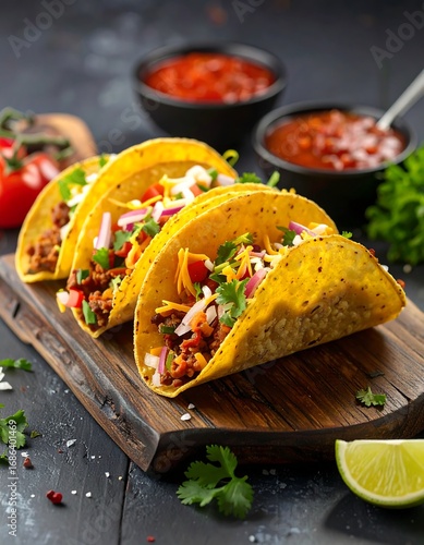 Delicious tacos on a wooden board (2)