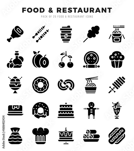 Set of Food and Restaurant Icons Glyph icons collection.