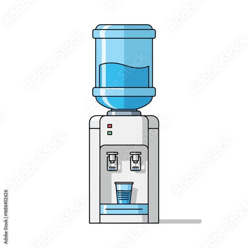 Illustration of a water cooler with a full water bottle on top, ready to dispense.