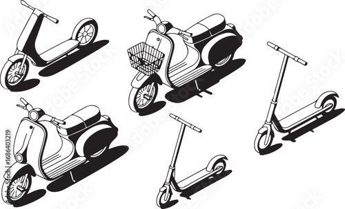 Isometric Scooter Collection Moped Transport Icon Set Urban Vehicle Motorcycle