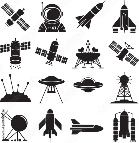 Space Exploration and Sci- Fi Icons Silhouette Collection Keywords: space, exploration, sci-fi