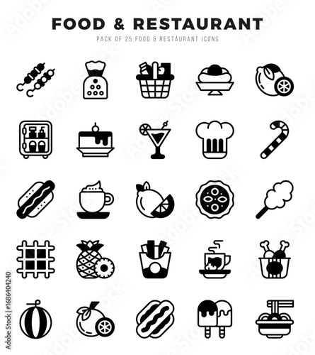 Food and Restaurant Icons bundle. Lineal Filled style Icons. Vector illustration.