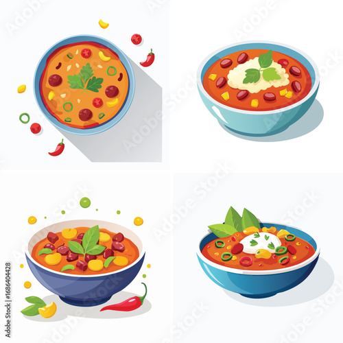 Chili Con Carne a fun and colorful ensemble of mixed vector graphics, full of vivid tones and modern abstract design elements