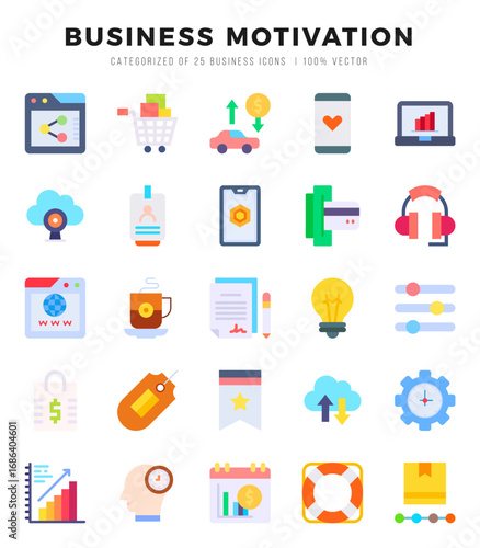 Set of BUSINESS MOTIVATION Icons Flat icons collection.