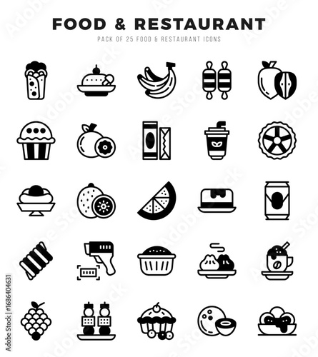 Simple Set of Food and Restaurant Related Vector Lineal Filled Icons.