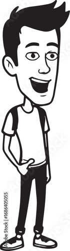 Handsome Man Black and White Illustration Vector Image Male Portrait Fashion Sketch Line Art Design
