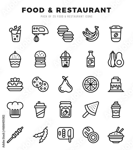 Food and Restaurant Lineal icons collection. 25 icon set in a Lineal design.