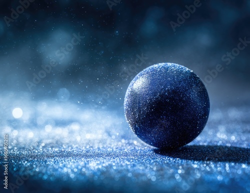 Dark, blue Christmas ball on glittery surface
