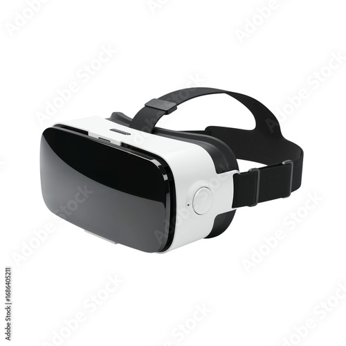 Modern white and black virtual reality headset with adjustable strap isolated on transparent background