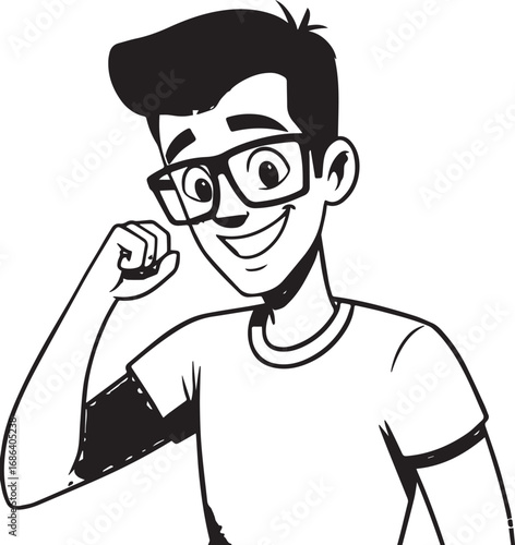 Handsome Man Black and White Illustration Vector Image Male Portrait Fashion Sketch Line Art Design