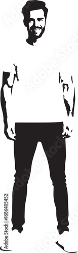 Handsome Man Black and White Illustration Vector Image Male Portrait Fashion Sketch Line Art Design