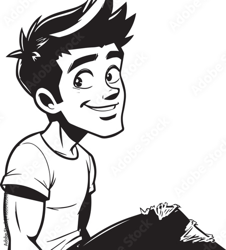 Handsome Man Black and White Illustration Vector Image Male Portrait Fashion Sketch Line Art Design