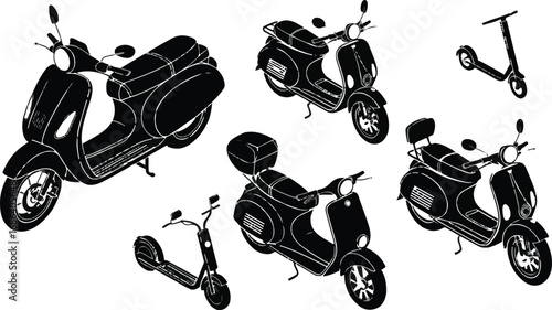 Isometric Scooters and Electric Kick Scooters Transportation Vehicles Illustration