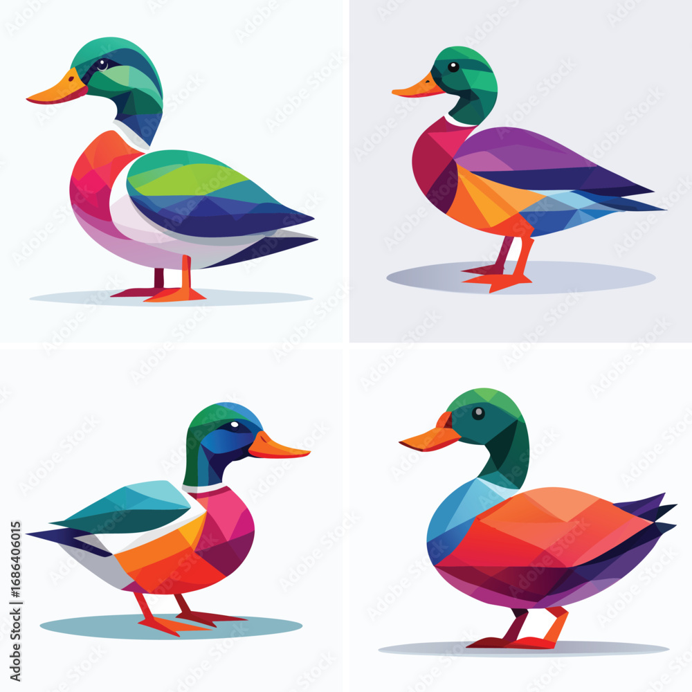 Obraz premium Duck cheerful abstract ensemble, vivid vector artwork, lively pattern.