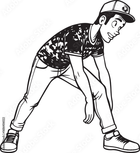 Handsome Man Black and White Illustration Vector Image Male Portrait Fashion Sketch Line Art Design