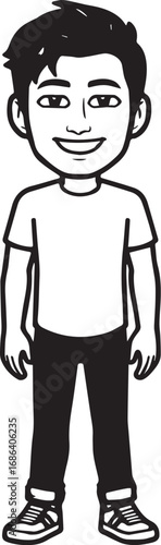 Handsome Man Black and White Illustration Vector Image Male Portrait Fashion Sketch Line Art Design