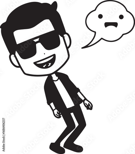 Handsome Man Black and White Illustration Vector Image Male Portrait Fashion Sketch Line Art Design