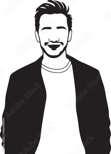 Handsome Man Black and White Illustration Vector Image Male Portrait Fashion Sketch Line Art Design