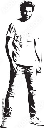Handsome Man Black and White Illustration Vector Image Male Portrait Fashion Sketch Line Art Design