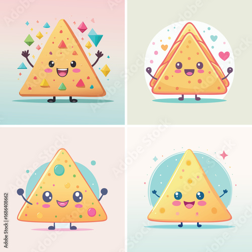 Nachos pastel kawaii characters combined, bright and soft vector artwork.