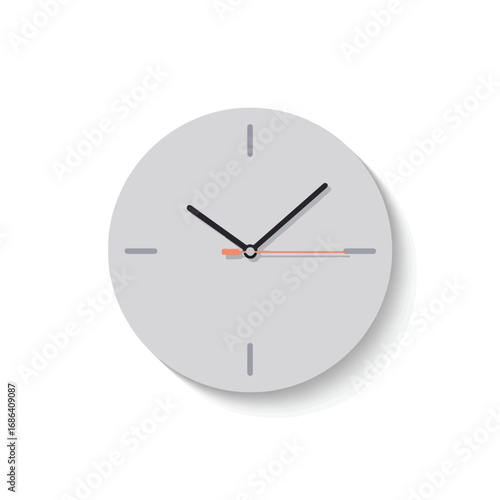 A minimalist gray wall clock with black hands and a subtle orange second hand, simple design.