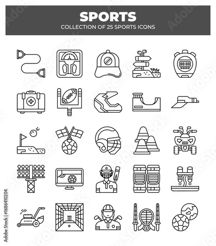 Collection of 25 Sports Icons.  A Diverse Set of Sport Equipment and Activities